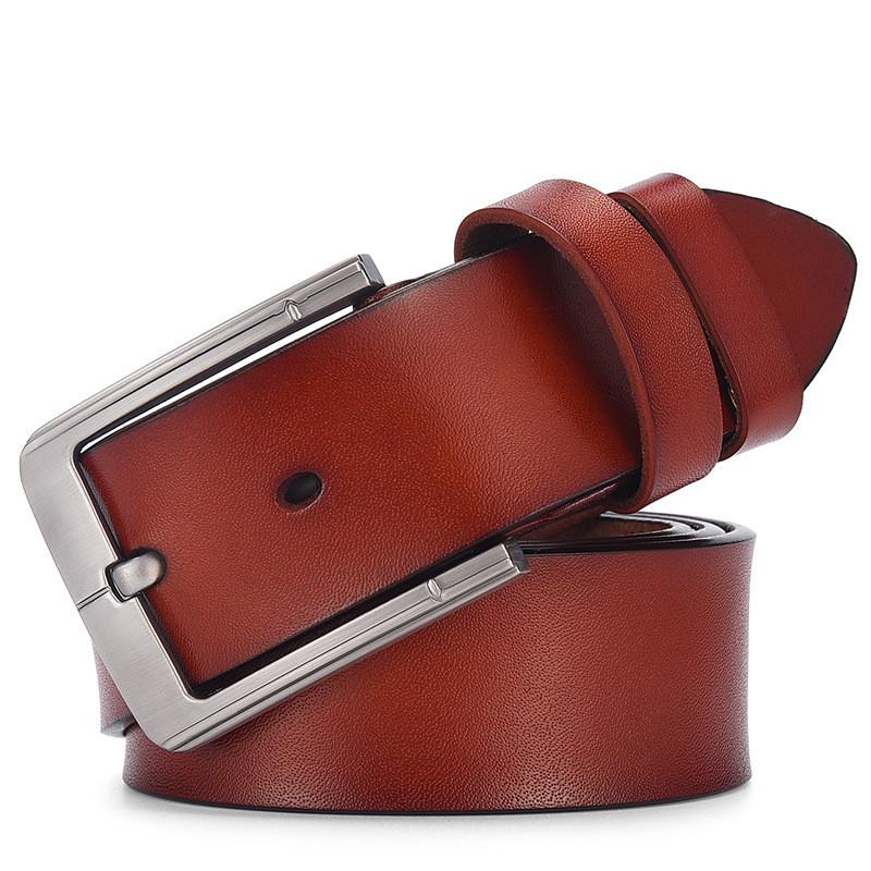 Retro Two-layer Cowhide Leather Belt With Alloy Pin Buckle In Various Colors And Lengths