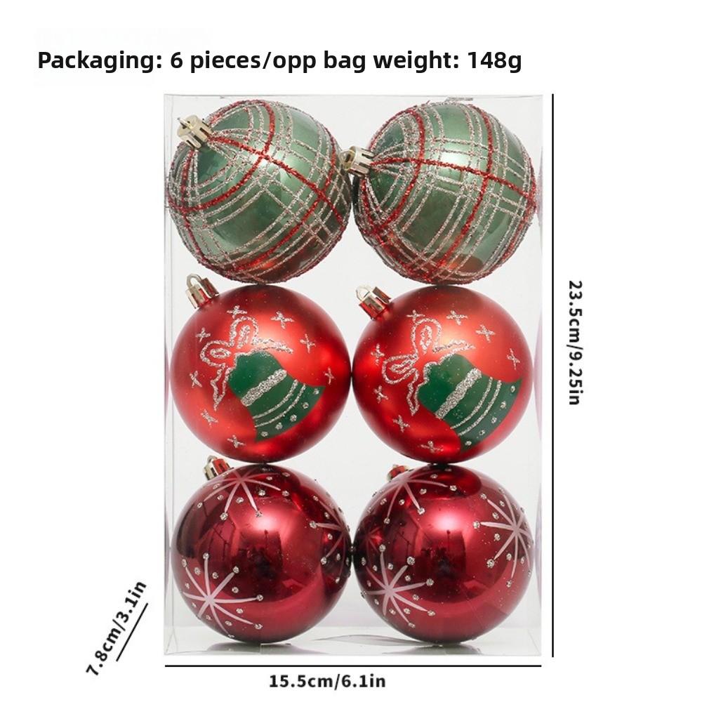 6pcs New Plastics Christmas Ball Pendant Paintings 8cm Xmas Tree Ornament Xmas Tree Charm Party Decoration