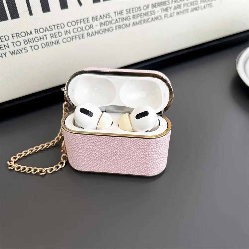 Bucket Bag Earphone Case for Apple Airpods 1/2/3Pro2 High Quality Electroplated Leather Soft Case with Pendant Chain Fashionable