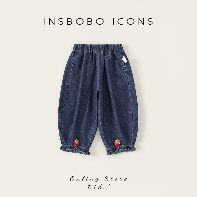 Insbobo Girls  Pants Spring Collection Lantern Pants 2026 New Spring Style Children s Jeans Korean Fashion Cowboy Blue 90
