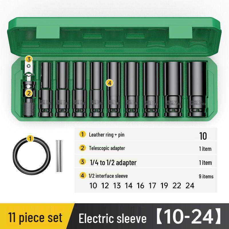 Extended Electric Air Impact Wrench Set with 8-32mm Hex Sockets