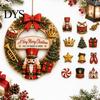 Indoor Outdoor Festive Decor Interchangeable Wooden Christmas Wreath, 12 Pcs Front Door Plaque, DIY Party Wall Accents Handmade Pattern Hanging Wreath