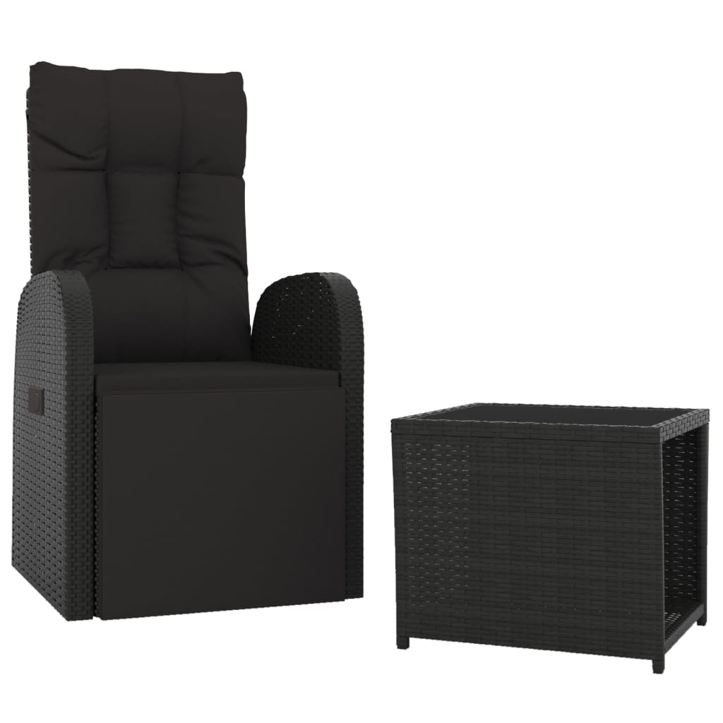 2 Piece Garden Lounge Set Black Poly Rattan & Steel