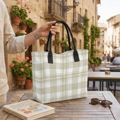 Plaid Canvas Tote Bag Casual Shoulder Handbag for Daily Use