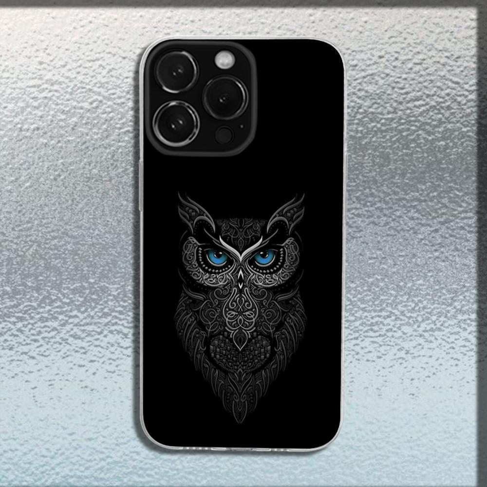 Cool EYE Owl Phone Case For iPhone 16,15,14,13,12,11 Plus,Pro,Max,XR,XS,X,Plus,SE,Mini Transparent Soft Cover