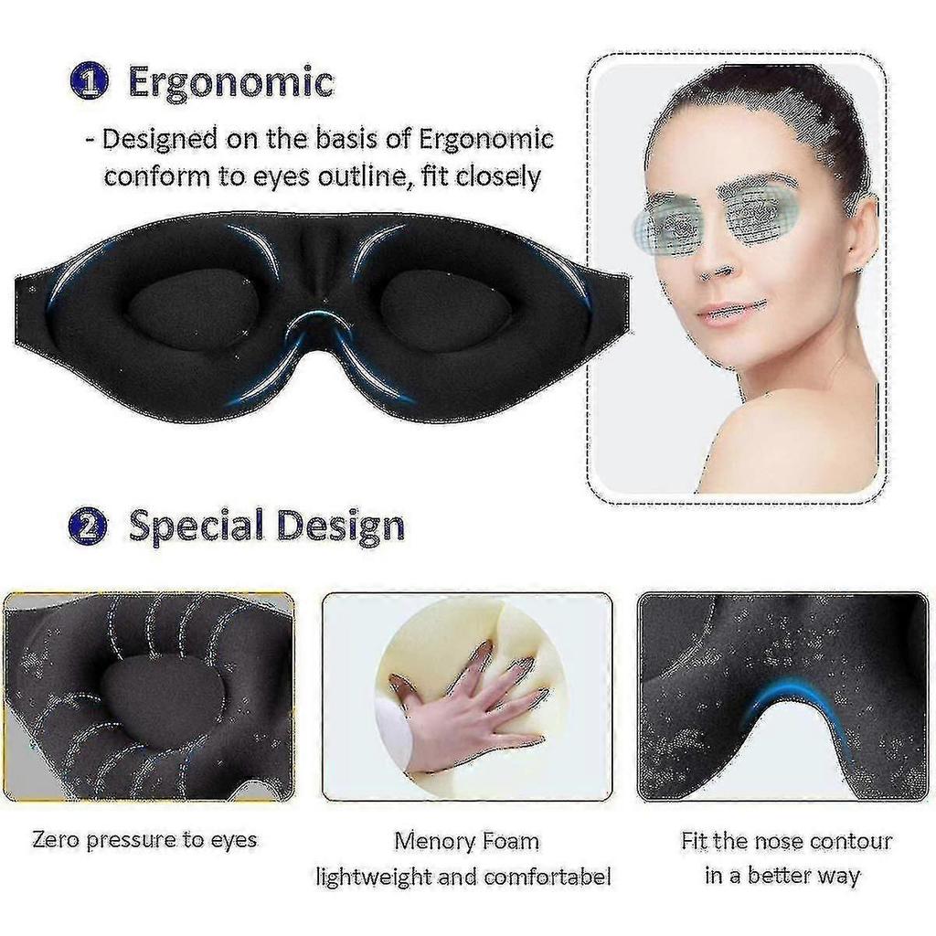 Eye Mask For Sleeping 3d Contoured Cup Blindfold Concave Molded Night Sleep Mask Block Out Light With Womenblack2pcs