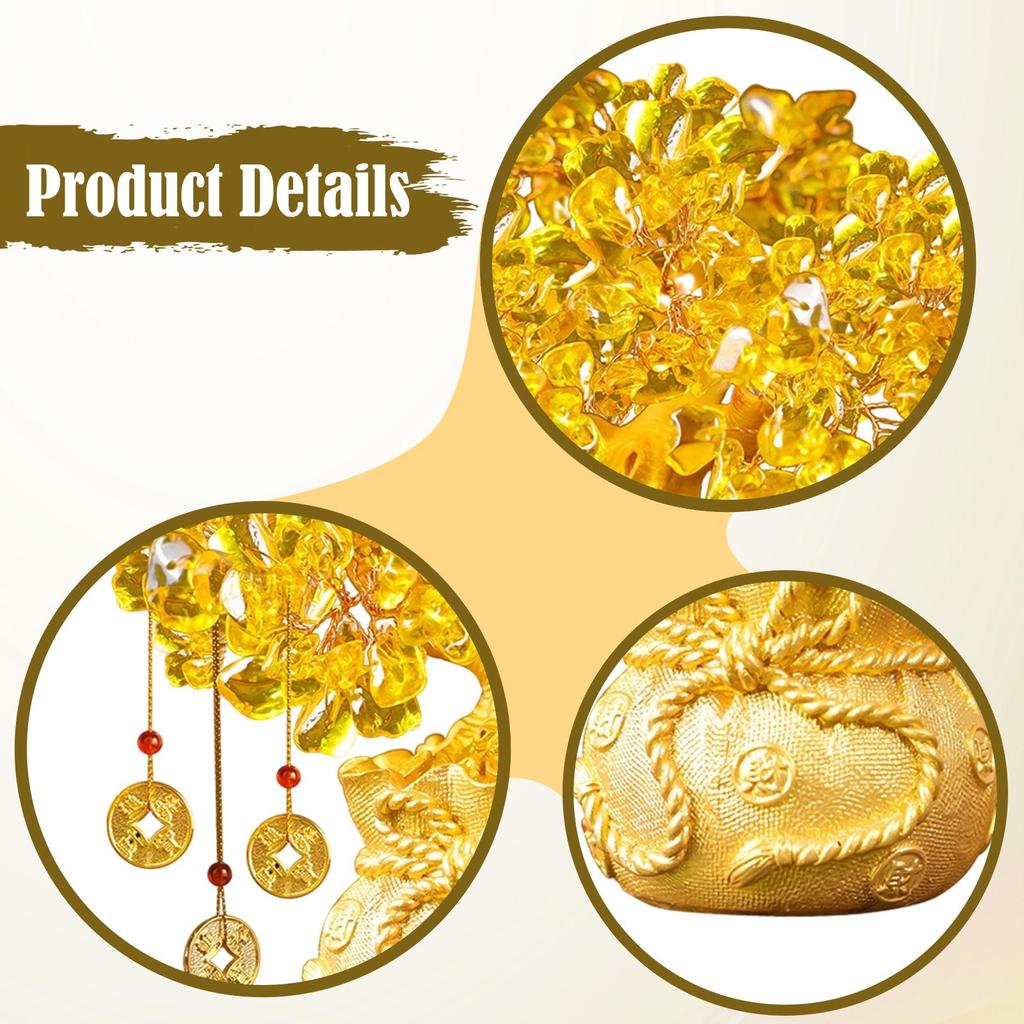 Feng Shui Citrine Money Tree Artificial Bonsai Statue Chinese Decoration for Apartment Living Room Tabletop Decor