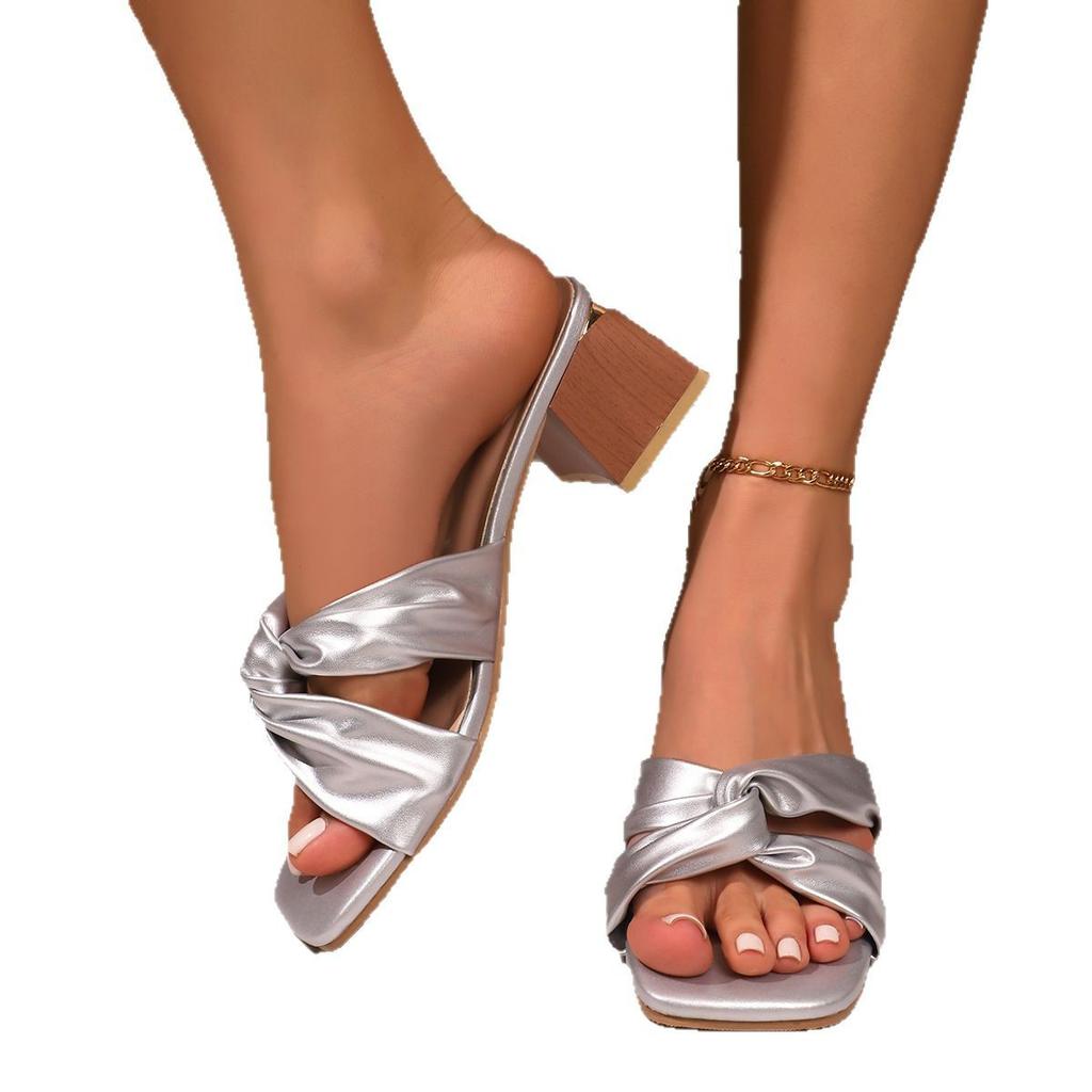 Fashion Women's Sandals Square Head Heels Sandals For Heeled Summer Shoes Woman Fashion Slippers Summer Sandalias De Mujer Heels Shoes