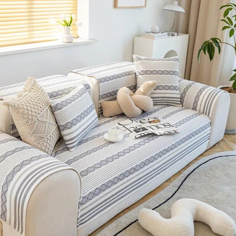 Sofabezüge aus Baumwolle und Leinen für Wohnzimmer, kariert, gestreift, Sofatuch, Couchbezug, Sofabezug, moderner minimalistischer Ecksitzbezug