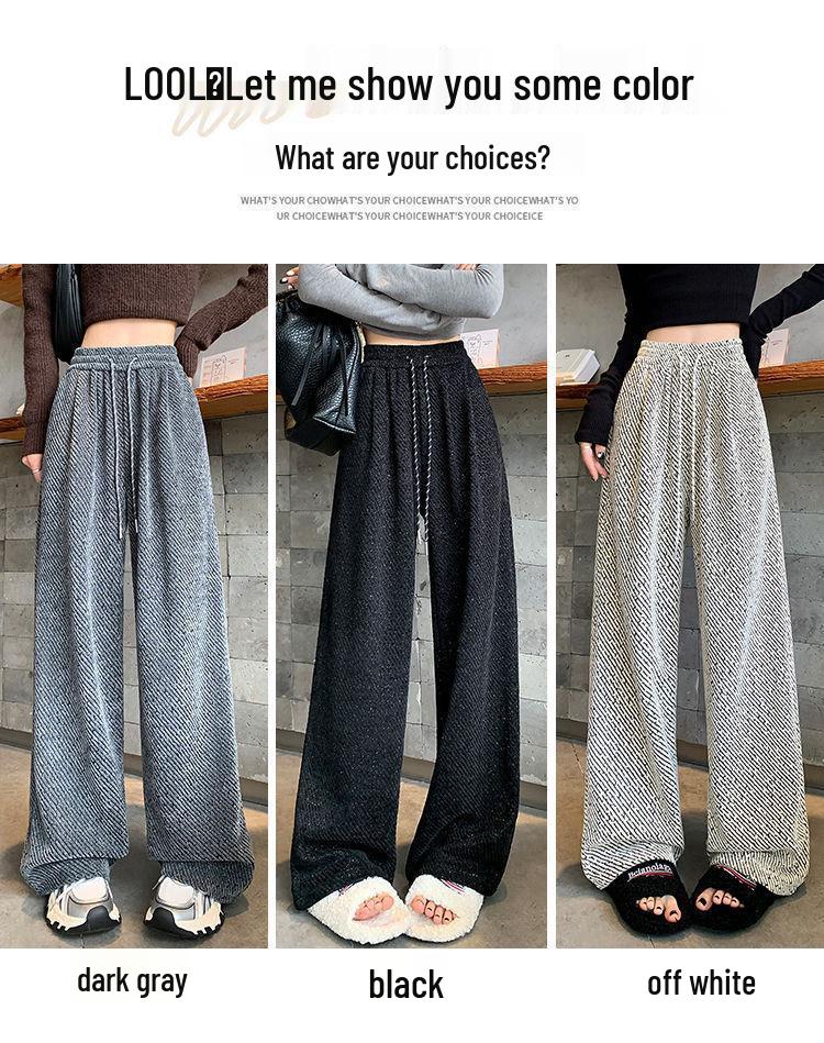 Plus Size 300 Jin Shiny Fleece Wide-Leg Pants for Women - New Loose Fit, High-Waisted, Versatile for Autumn & Winter