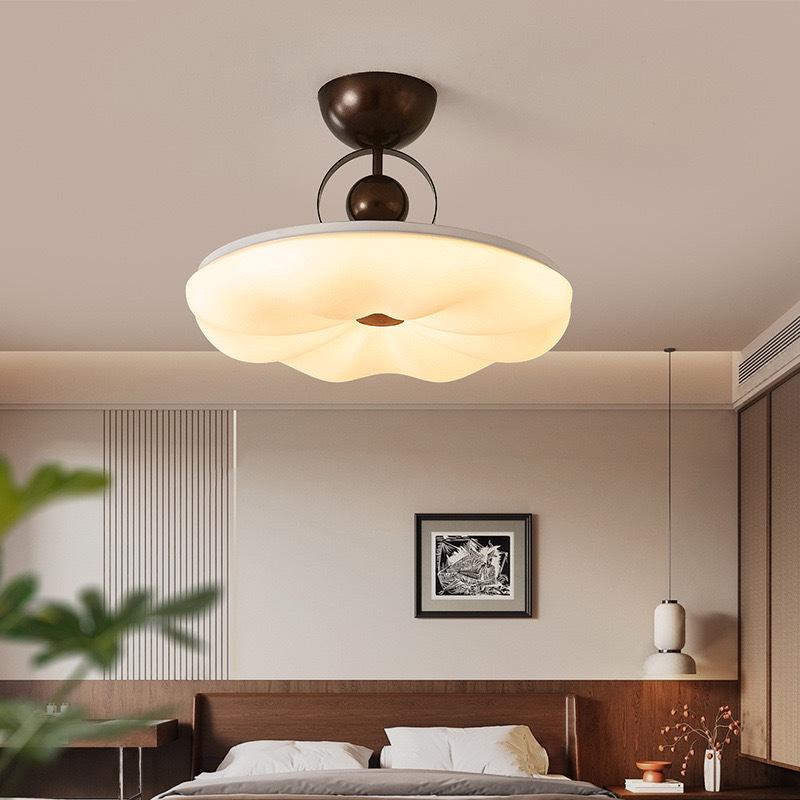 Modern Mid-Century Cream Bedroom Semi-Pendant Ceiling Light with Retro Eye Protection