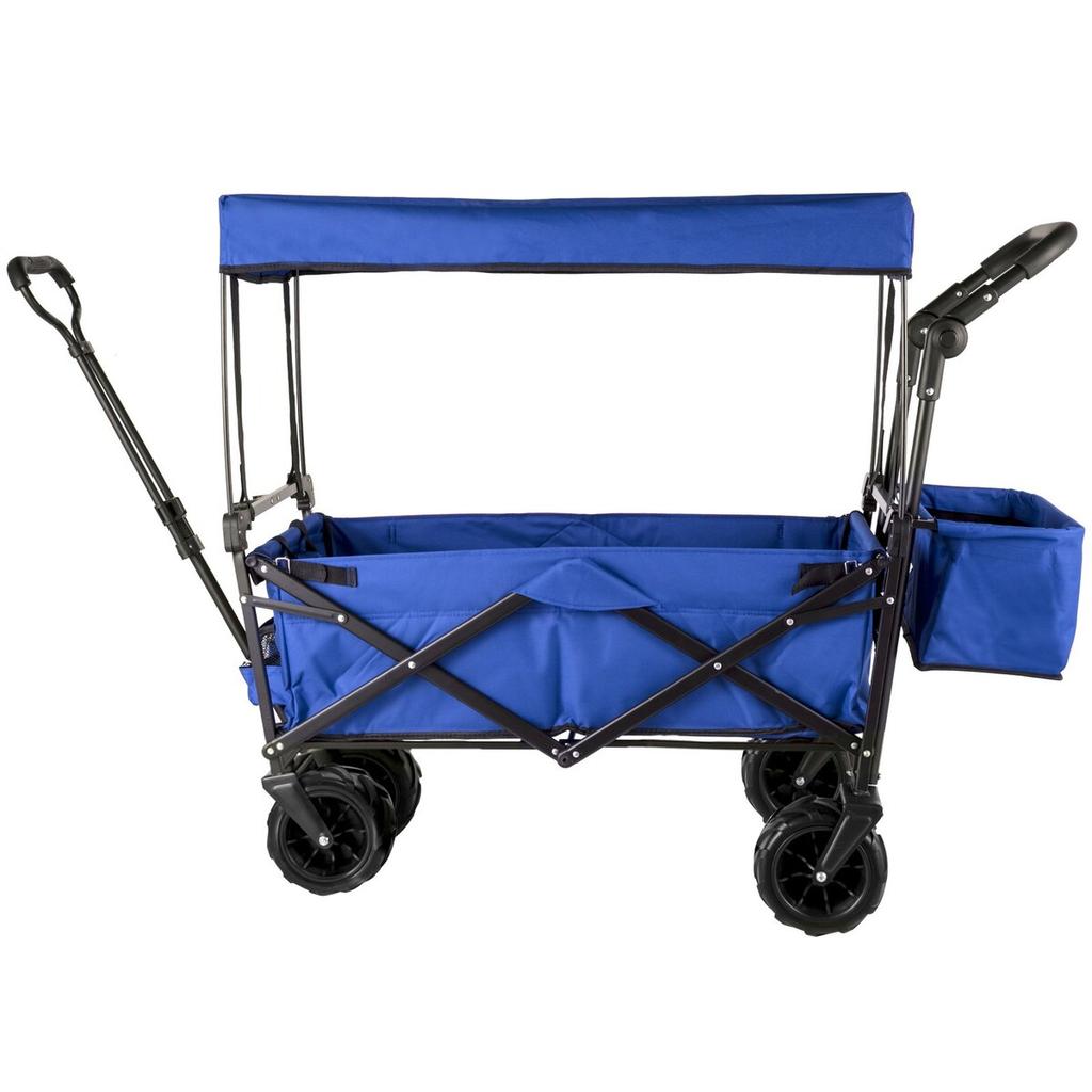 Collapsible Wagon Cart, Foldable Wagon Cart w/ Removable Canopy 600D Oxford Cloth, Collapsible Wagon Oversized Wheels Portable Folding Wagon