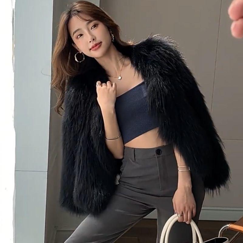 Winter new imitation fox fur imitation coat women's short long hair fashion slim imitation mink plush warm