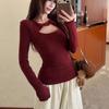 Pure Desire Sexy Hottie Hollow Kink Long-sleeved T-shirt Women's Autumn and Winter Design Sense Slim and Thin Bottom Top