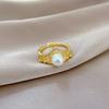 Real Gold Crown Pearl String Empty Ring Opening Adjustable Simple Jewelry Japanese Ring Couple Ring