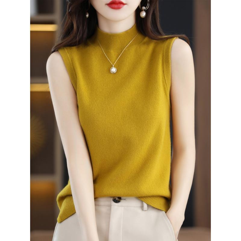 INDFS Women's Fashion Casual Summer Spring Solid Color Print Sleeveless Half Turtleneck Blouses & Shirts