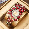 Rhinestone Peacock Hollow Out Bangle Wristwatch Women Quartz Watch