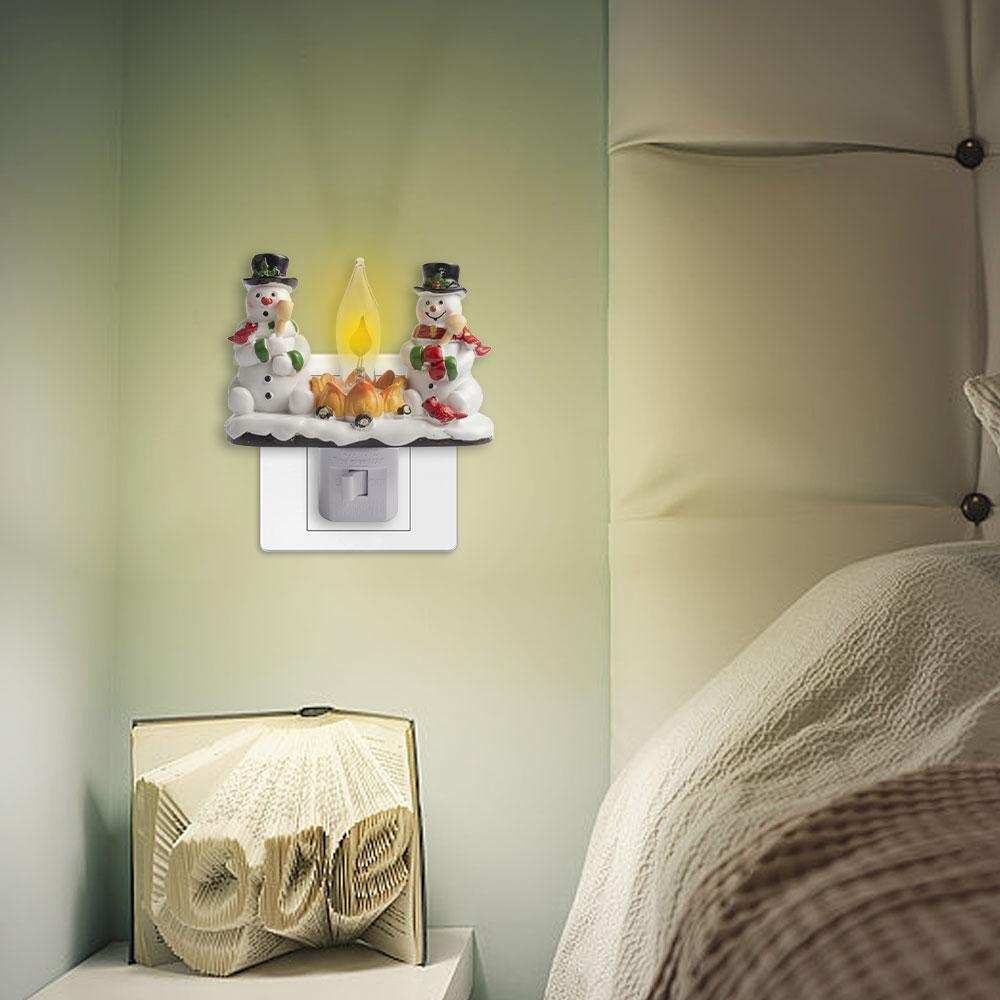 1pcs Snowman Campfire Flickering Night Light Christmas Santa Claus Plug In Night Light  Christmas Decoration for Boys/Girls