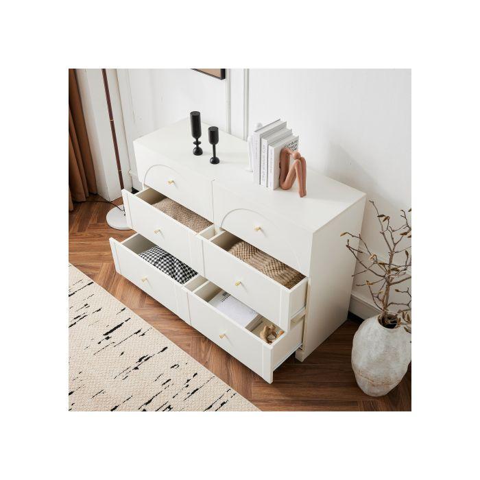 Commode - MUVOE - 6 Tiroirs - Blanc Crème - Romantique - H82/B120/T40 Cm