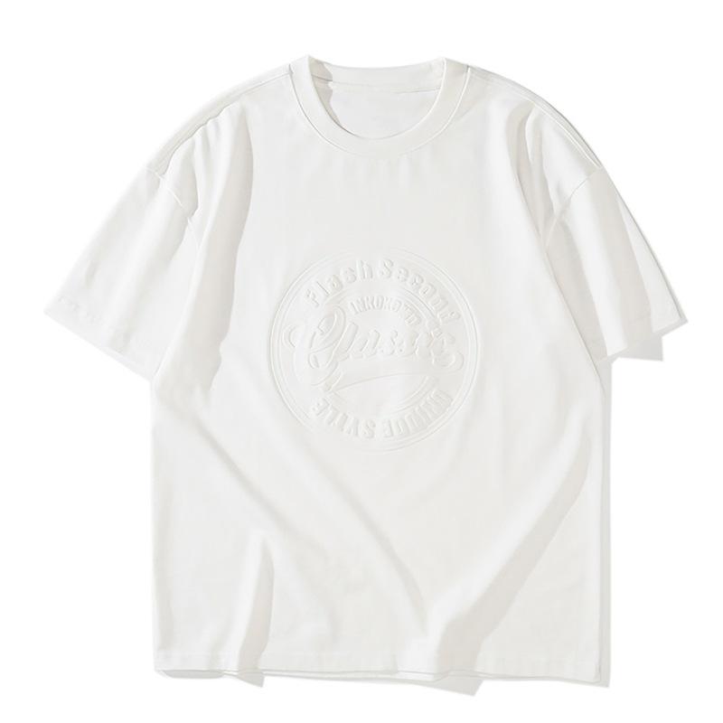 Men's Summer 3D Embossed Casual Loose-Fit Cotton T-Shirt, Plus Size, Trendy Brand, Short Sleeve