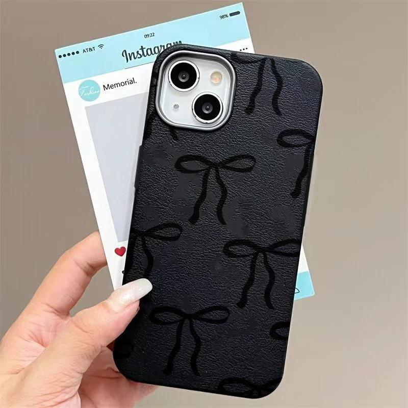 Black Bows Soft Phone Case for Xiaomi Redmi Note 14 13 12 11 Pro Plus 4G 5G 12S 11S 10S 10 9S 12C 13C 14C Leather Texture Cover