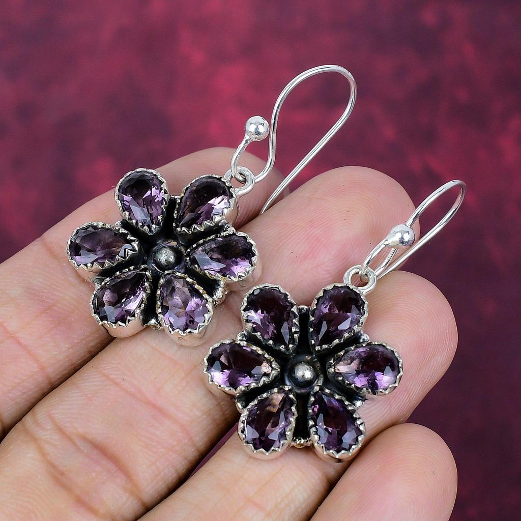Amethyst Rough Earrings, Gemstone 925 Sterling Silver Handmade Wonderful Jewelry Earring, Gift For Love