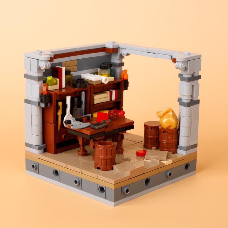 MOC Medieval Castle Building Blocks Set House Bedroom Table Furniture Kitchen Knight Witch Wizard Halloween Skeleton Brick Toys
