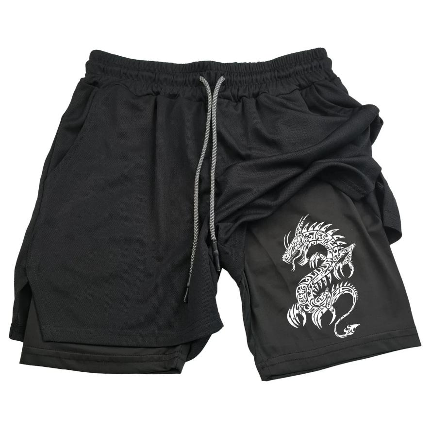 Dragon Muay Thai Kick Boxing MMA Shorts Men Women Unisex Casual Sportswear Double Layer Quick Dry Breathable Training Sport Gym Fitness Workout