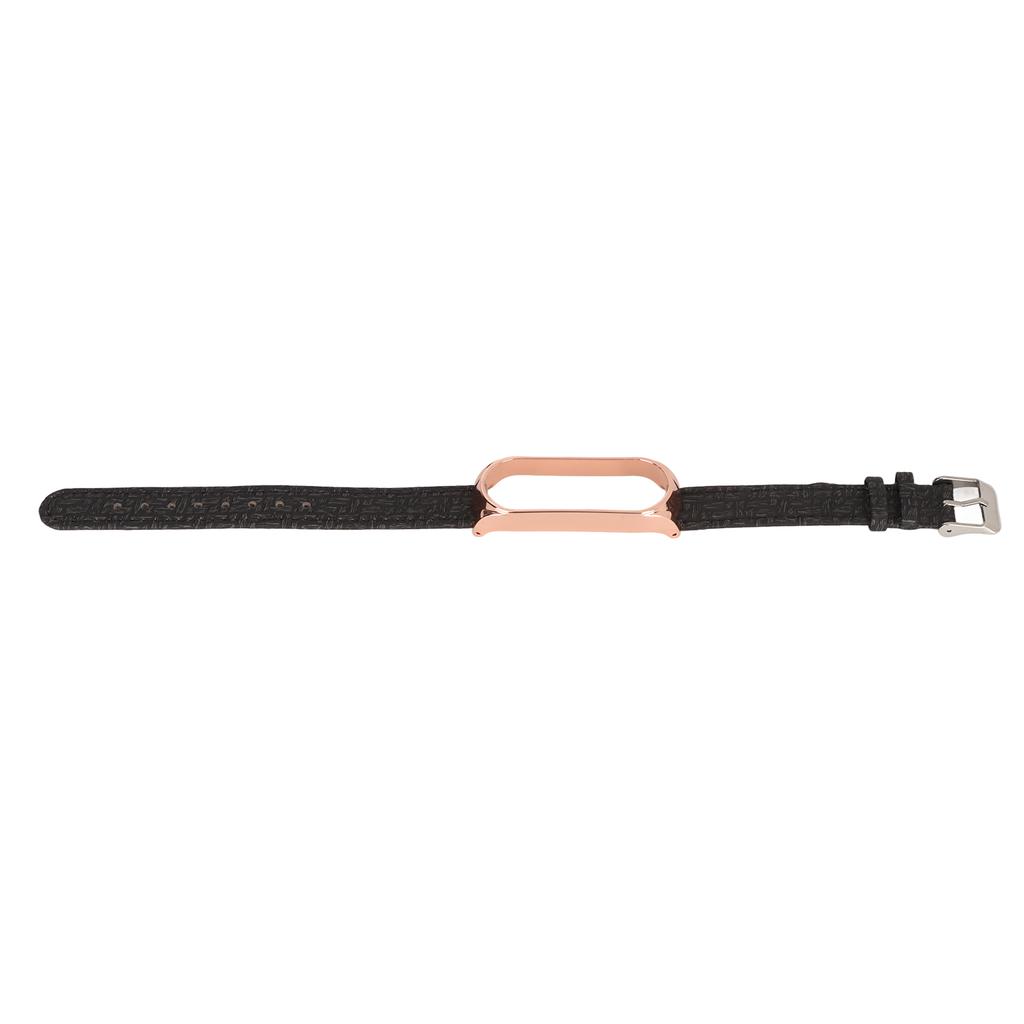 Smart Bracelet Band Smartwatch Wrist Band Leather Strap Metal Casing Anti Lost for Mi Band 6 5 NFC(Black Gold )
