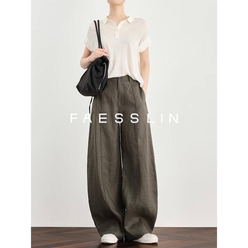 FAESSLIN Women s 100% Linen High-Waisted Relaxed Fit Pants M