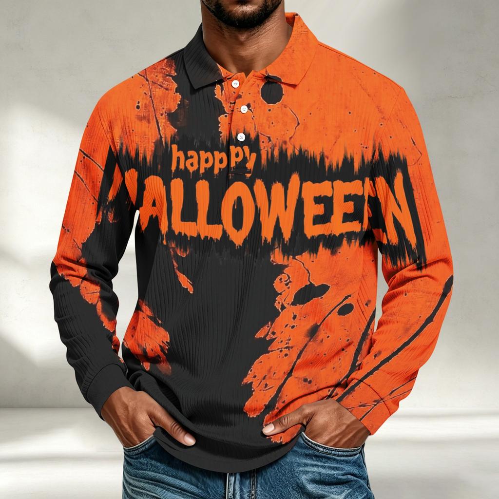 Men's Long Sleeve Shirt Halloween Print Loose Fit Casual Top