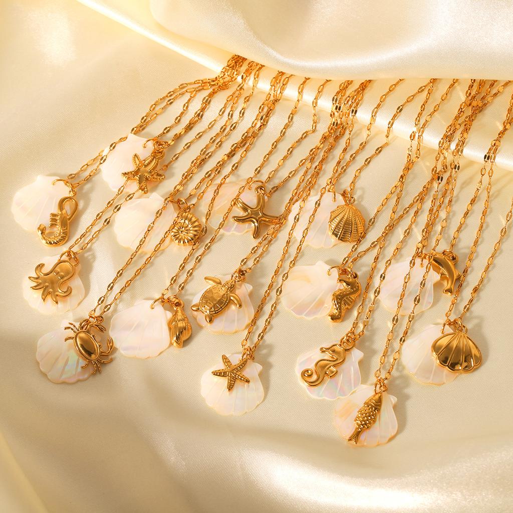 Ocean Seahorse Shell Pendant Necklace Minimalist Collarbone Chain Jewelry