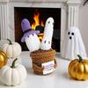 Halloween Knitted Wool Ornaments with Card Crochet Potted Card Doll Handwoven Dolls Figurines for Desktop Home Decoration