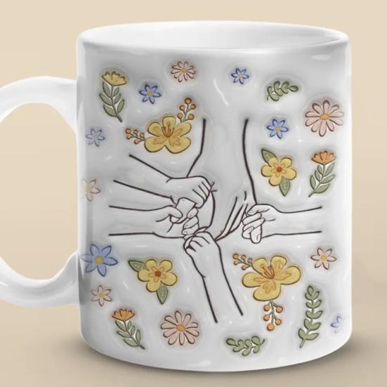 Ceramic Coffee Mug for Mom Floral Water Mug 11/15oz C-type Handle Drinking Cup Handcrafted Birthday Christmas Gift for Mom Grandma Daughter