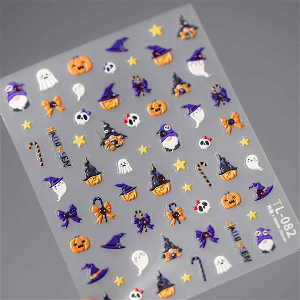 1pcs 5D Colorful Rhinestones Pumpkin Ghost Nail Art Halloween Stickers Adhesive Transfer Nail Decoration Decals Accessory
