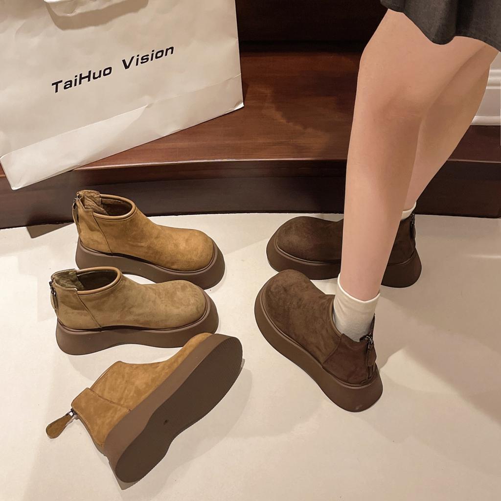 European Station 2025 Winter New Kapibara Frosted Leather Thickened Snow Cotton Boots Bread Shoes Small Women's Shoes