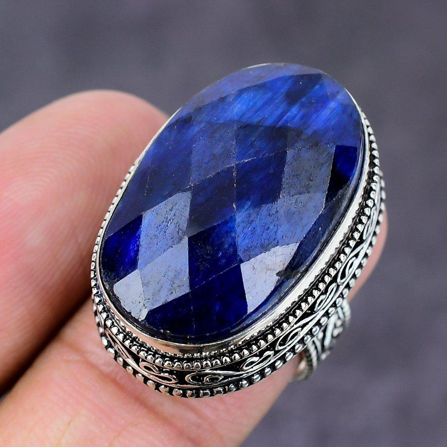 Sapphire(Simulated) Gemstone Handmade 925 Sterling Silver Ring Size 6.5 n8h55