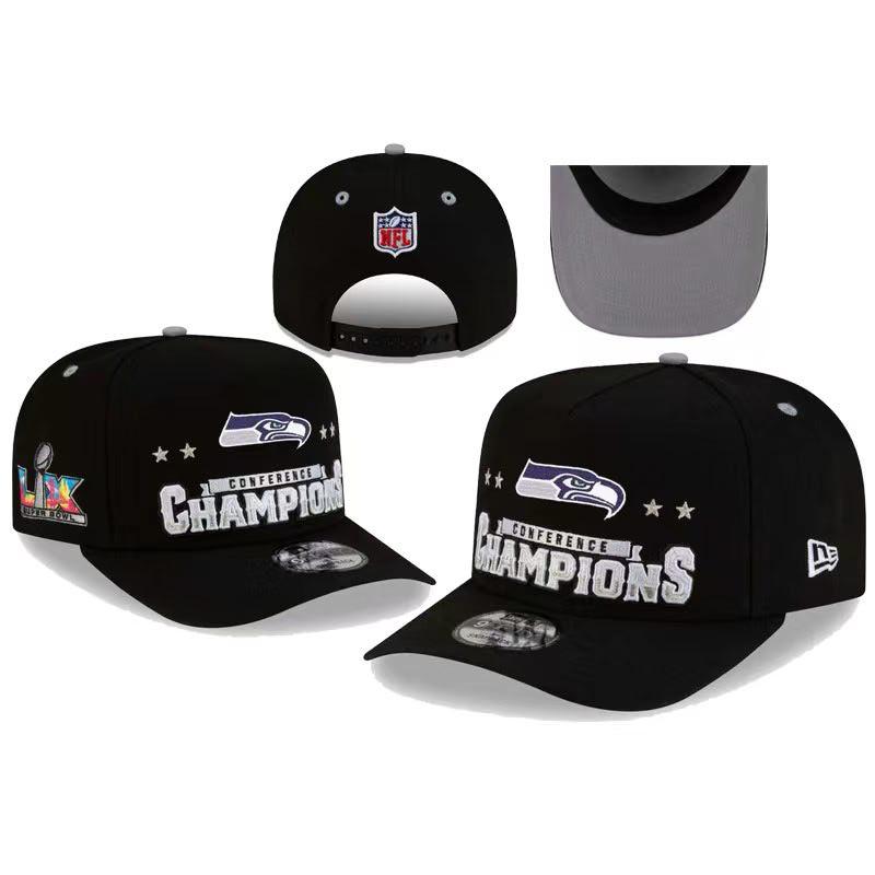 Seattle Seahawks Conference Champions Snapback Hat, Super Bowl LIX Adjustable Black Baseball Cap, NFL Football Fans Streetwear one size