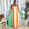 European and American women's clothing summer new fashion suspender tube top color matching loose skirt contrasting color striped dress