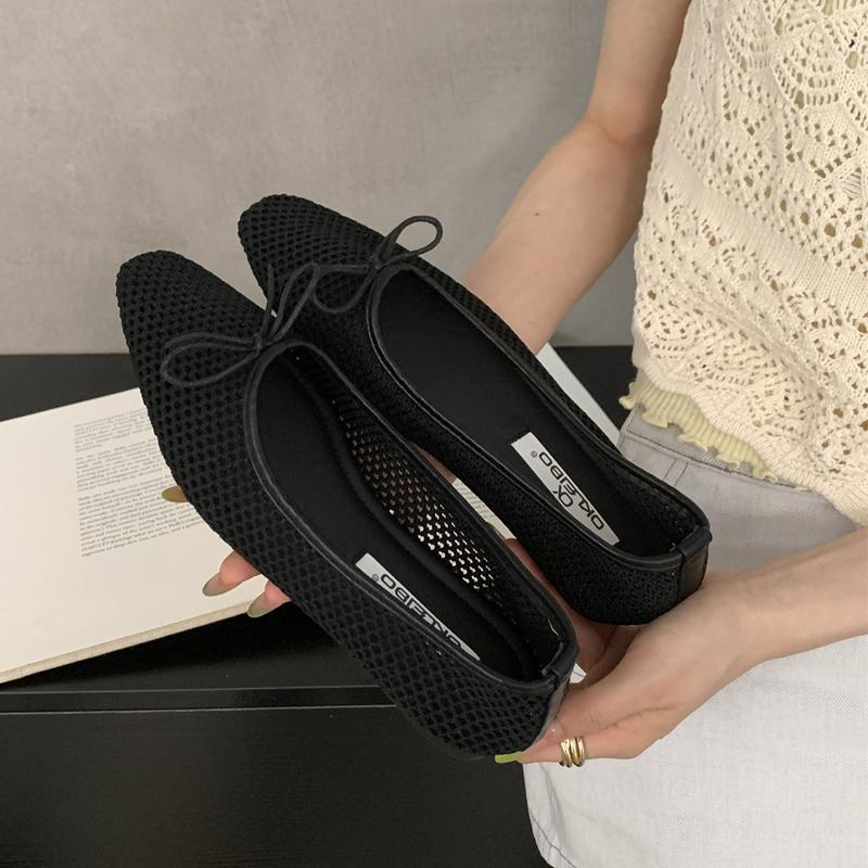Fashion SUOJIALUN Spring New Women Flat Shoes Fashion Mesh Round Toe Ladies Elegant Mary Jane Shoes Soft Sole Outdoor Dress Ballerinas