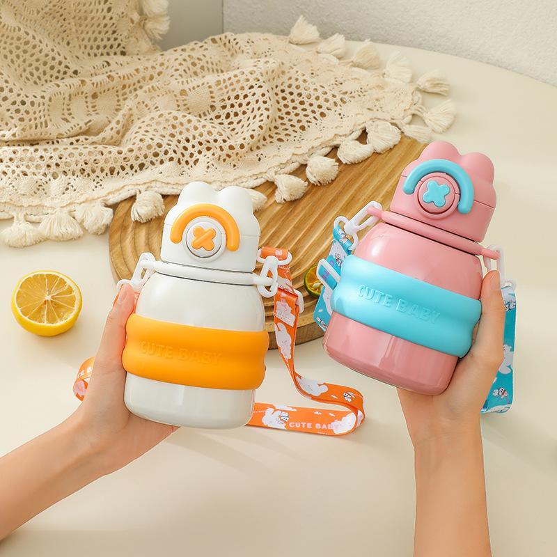 Cute Children's Thermos Cup Girl Straw Type Large Capacity 316 Stainless Steel Kettle High Value Student Water Cup