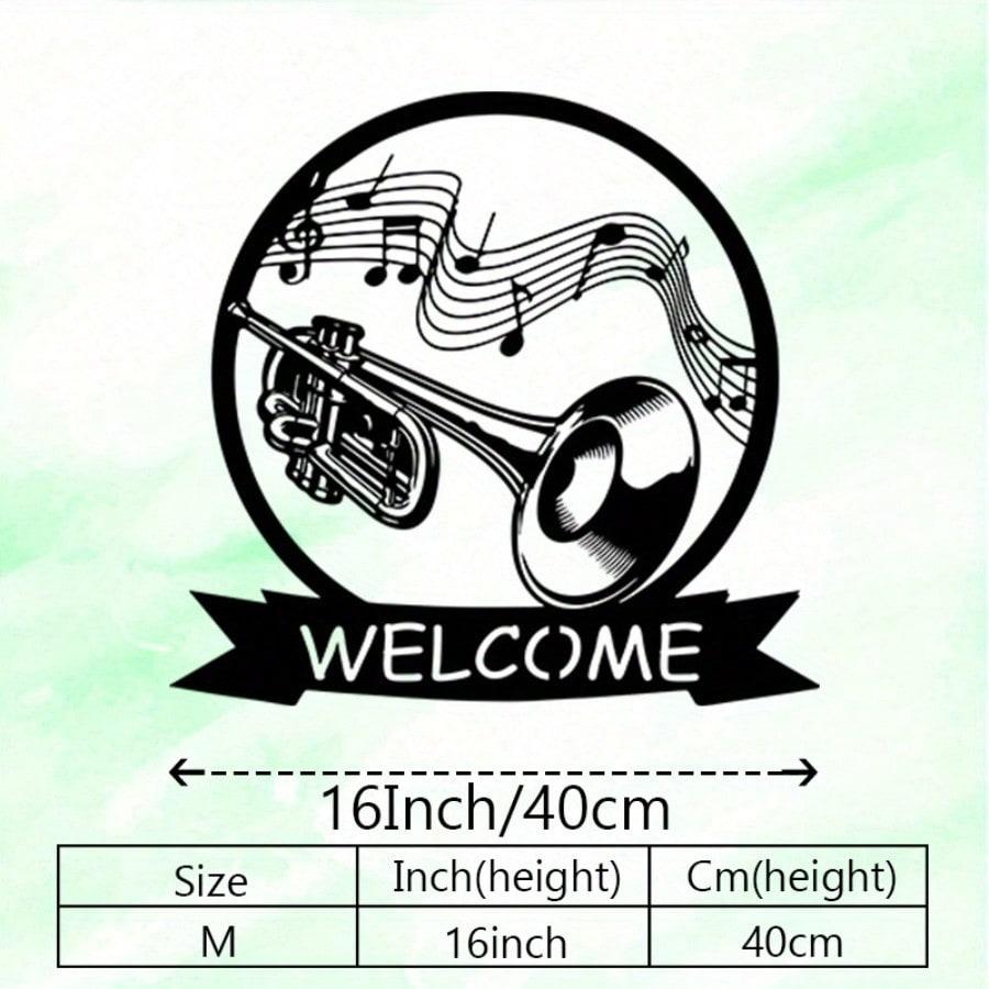 

Vintage Horn Metal Wall Art Black White Music Studio Decor Gift For Musicians різнокольоровий