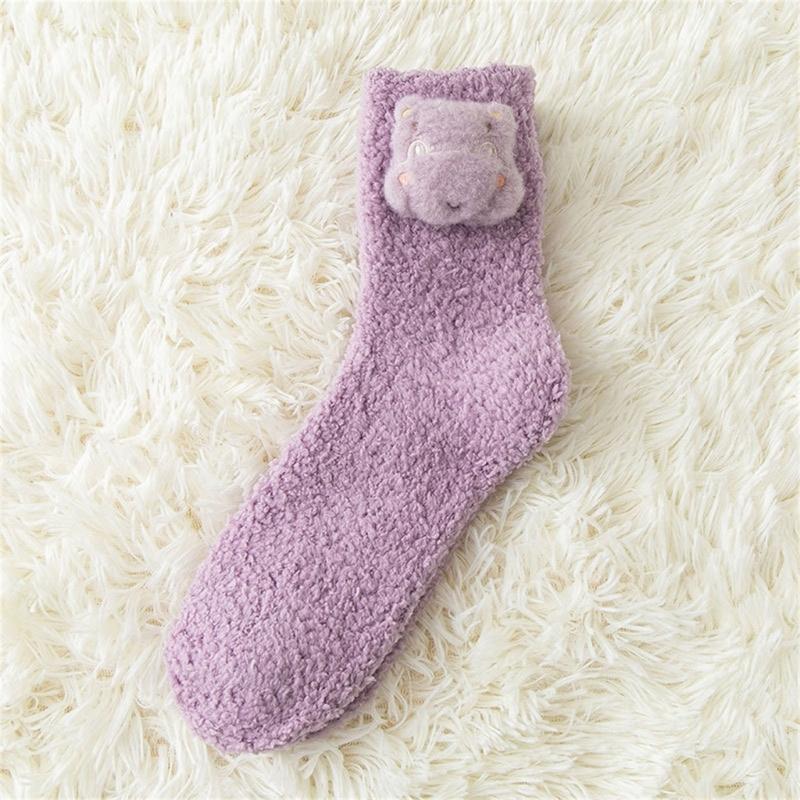 Japanese Women Girl Cute Coral Fleece Slipper Socks 3D Stuffed Animal Doll Thick Warm Thermal Fuzzy Floor Sleeping Socks
