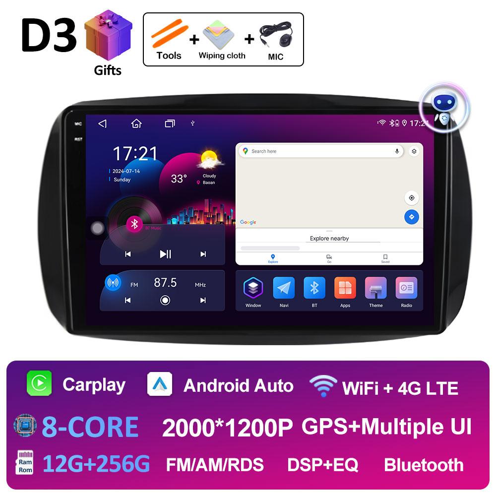 GPS Navigation For Mercedes Smart 453 Fortwo 2014 2015 2016 2017 - 2020 Android Auto DSP Stereo QLED IPS Screen 4G Accessories