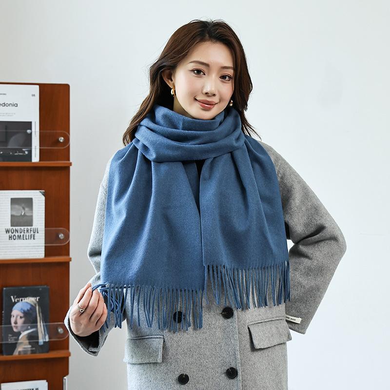 Winter wool simple and versatile scarf solid color women's autumn and winter warm fashion temperament wool shawl