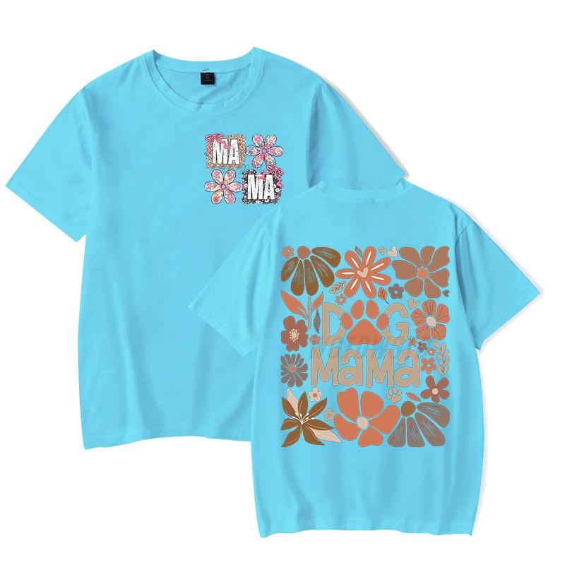 Dog Mama Fashion Casual T-shirts Funny Gift for Dog Owner Short Sleeve Tee Floral Boho Vintage T-Shirt Design Women's Clothing