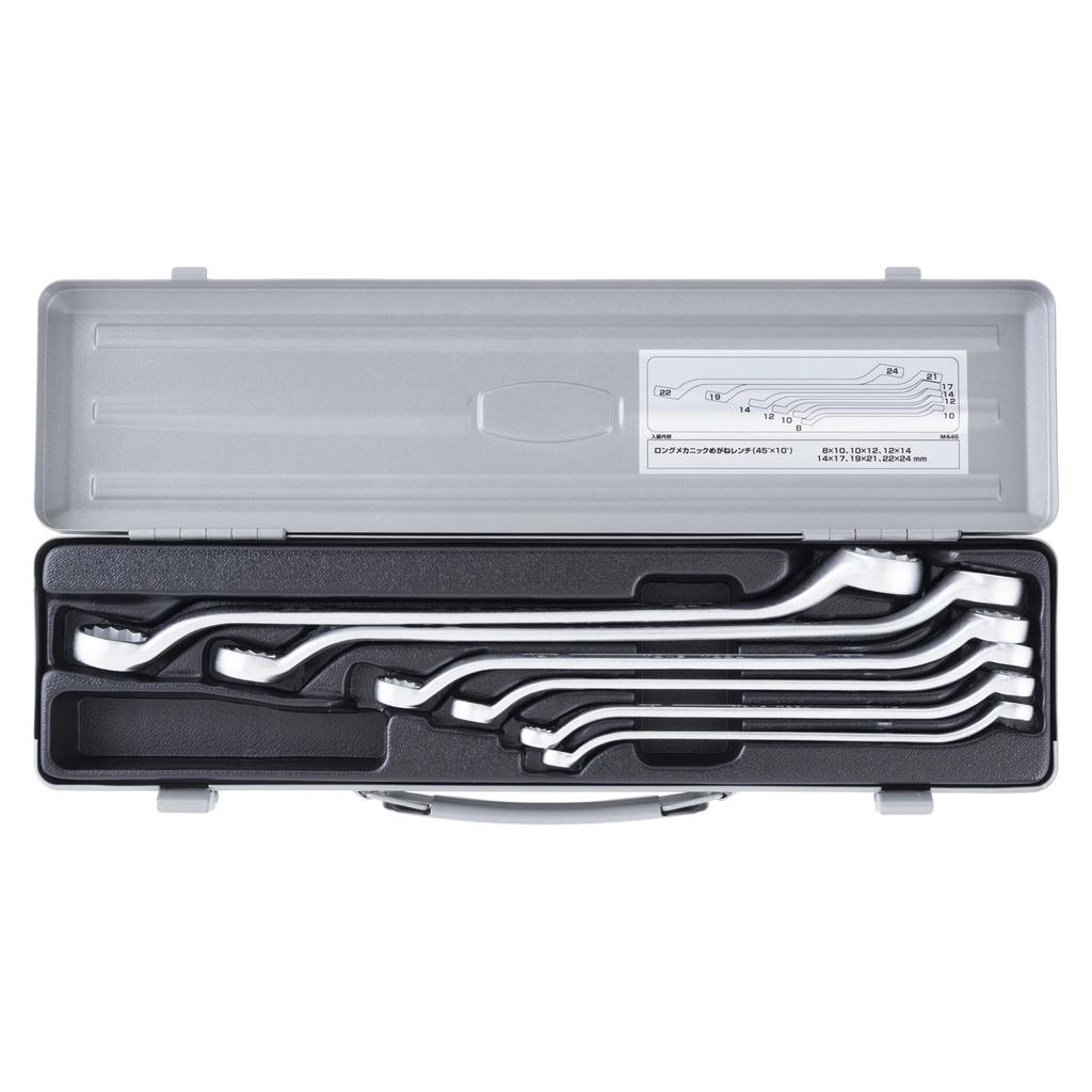 TONE Long Mechanic Combination Wrench Set x M446 set (45° 10°) Silver, 6-piece