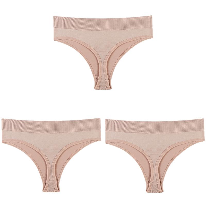 Women Solid 3PCS/Set Panties Sexy Middle Waist G-String Thong Femal Soft Nylon Lingerie Stretch T-Back Thong Underwear