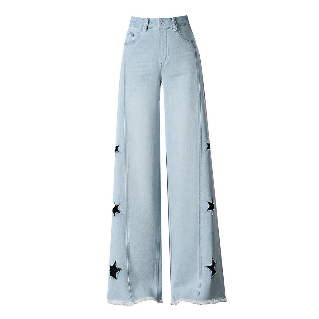 Spring/Summer Women's High-Waisted Wide-Leg Hollow Casual Jeans