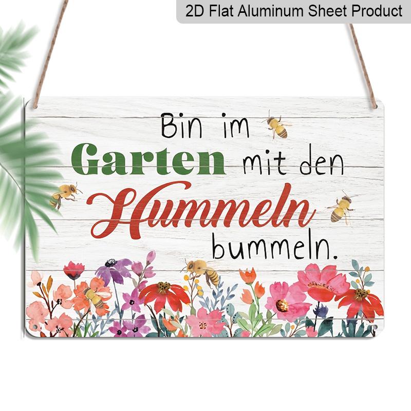 

2D Flat, 1pc Wandering in The Garden with Bumblebees Aluminium Sign 8x12 Inch - German Garden Quote, Watercolor Floral & Bumblebee Design 20*30cm